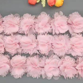 1 Hoovis Roosa Sifonki 3D Lilled Pits Sisekujundus Käsitöö Kaunistustega Pruut Pulmad Kleit Lapse Riided Applique Õmblemine, Käsitöö, Dekoratsioonid