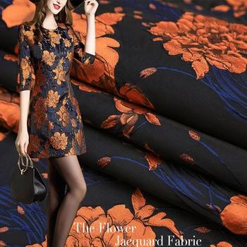 145cm laius Euroopa ja Ameerika high-end oranž flower jacquard Brocade Riie,3D lõng värvitud kangast naiste mantel,kleit