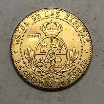 1868 Hispaania 5 Centimos Escudo de-Isabel II Kopeeri Mündi