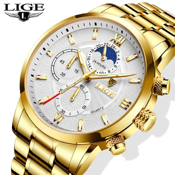 2023 LIGE Business Gold Watch Meeste Luksuslik Originaal Veekindel Roostevabast Terasest Kuldne Meeste Käekellad Relogio Masculino 2022