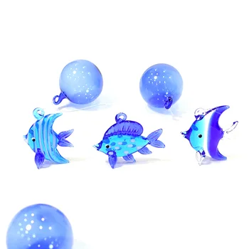 3TK tumesinine Ujuvad Klaasist Mull Mere Kala Mini Kujukeste Ripatsid Akvaariumi Decor Cute mereloomad Väike Pronksist Kaunistused