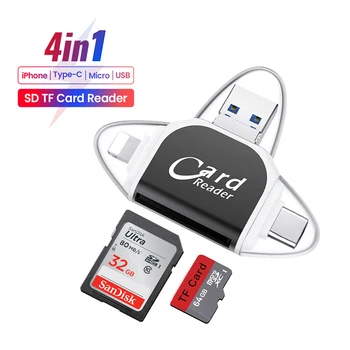 4In1 SD TF Mälukaardi OTG Adapter iPhone, Android OSX-Windows-Linux USB-A/8 Pin/Micro /C-Tüüpi SD TF-Kaardi Lugeja Converter