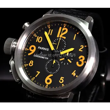 50mm Parnis Suur Nägu, black dial oranž makrs kuupäev mens quartz WATCH Full chronograph sport kell multifunktsionaalne kellad