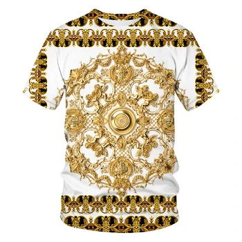 Barokk-Särk Uus Suvine Meeste Luksuslik Royal 3D Golden Flower Brändi Prindi Vintage-Moe Vaba aja Trend Liiga Meeskonna Kaela T-Särk