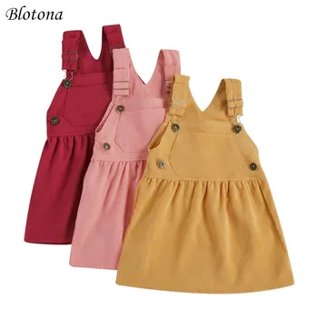 Blotona Väikelapse Lapsed Suvel Riided Beebi Tüdruk Mini Retro Kleit Suspender Velvetist Kleit-line Printsess Seelik Tasku 0-5Y