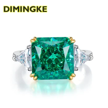 DIMINGKE S925 Hõbe Sõrmus 10*10MM Purustatud Jää Roheline Teemant Naiste Trahvi Ehteid Pulmapidu Aastapäeva Kingitus