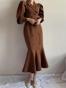 Elegantne Naiste Bleiser Kleit Topelt Karavan Pikad Varrukad Korea Fashion Kleit Office Kanda Lady Uus Vestidos