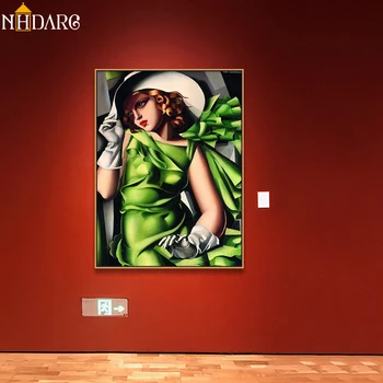 Euroopa Mood Noor Tüdruk Roheline Tamara de Lempicka Lõuend Art Print Maali Poster Seina Pilte Kodu Kaunistamiseks