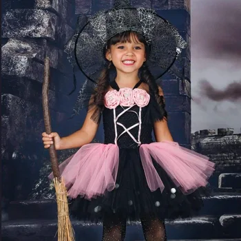 Halloween Lapsed Tüdrukud Nõid Pool Kleit Kommi Kott, Müts Luud Riided Seab Vaimu Vampiir Cosplay Lapsed Karnevali Kostüüm Võre