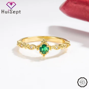 HuiSept Trendikas Sõrmus Hõbe 925 Ehted koos Smaragd Tsirkoon Gemstone sõrmustes Naiste Pulmapidu Kingitus Ornament Hulgimüük