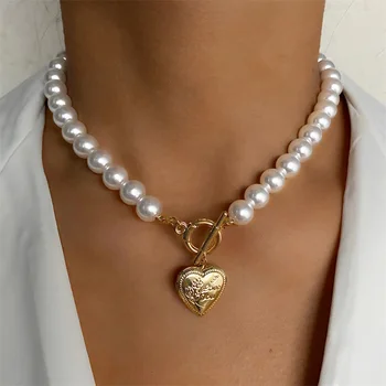 IFMIA Vintage Pulm Pärl Choker Kaelakee Naiste Geomeetriline Südame Mündi Luku Ripats Kaelakeed Ehted collier de perles