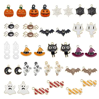 Julie Wang 19PCS Emailiga Halloween Võlusid Segatud Candy Vaim Kõrvits Pvt Spider Kass Müts Boo Sulamist Ripats Ehted Tegemise Tarvik