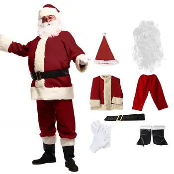 Jõuluvana Kostüüm 7TK Jõulud Täielik Dress-Up Komplekt Täiskasvanud Pidulik Lõbus Cosplay Varustus, Kellel Valge Habe Ja Müts
