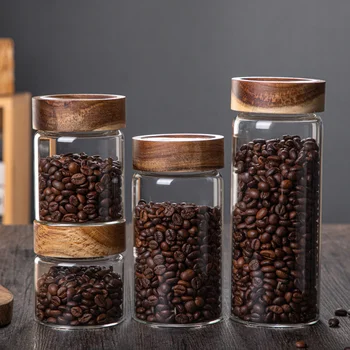 Kaasaegne Puidust Kaanega, Spiraal Klaas Ladustamise Jar Köögis Toidu Ladustamise Mahuti Coffee Bean Tee Võib Pisiasju Ladustamise Pudel Home Decor