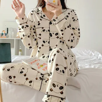 Korea 2 Töö Pidžaama Naiste Panda Print Homewear Talvel Nightwear Uus Pyjama Sleepwear Vabaaja Pijama Loomade Siserõivad