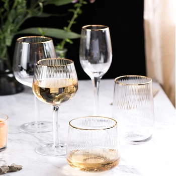 Kuldne Äär Vertikaalne Triibuline Klaas Veini Pulm Kristall Klaas Pokaalilaadse Šampanja Klaasid Läbipaistvad Viin Viski Cup Õlle Klaas