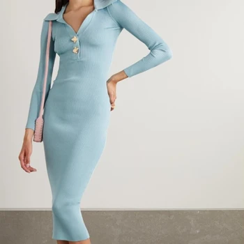 Naiste Soonilised-koo Slim Midi Kleit V-kaelus (Solid Color Emane Venitada Riideid 2022 uus