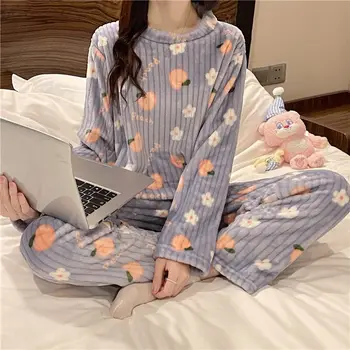 Naiste Talve Lapp Pajama Komplekt Tüdrukutele Sleepwear Homewear Paks Soe Samet Naiste Ülikond Daamid Kuuluvad Dressipluus Pyjama