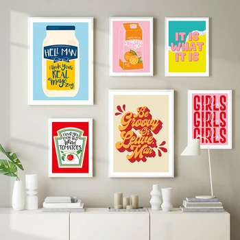 Naljakas Puuviljamahlad, Tomatid Pilt Seina Art Värvi Quote Tüdrukud Koju Plakati Print Modulaarne Lõuendile Maalimine Köök Home Decor