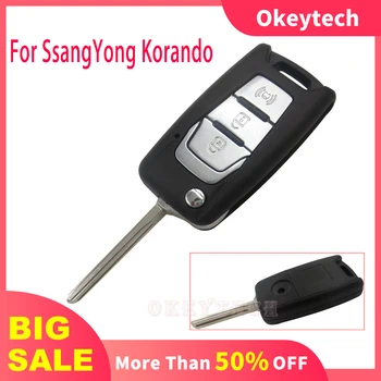 OkeyTech 3 Nuppu Flip Kokkuklapitavad Remote Auto Key Shell Puhul SsangYong Korando Uus Actyon C200 2016 2017 Asendamine Fob Kate