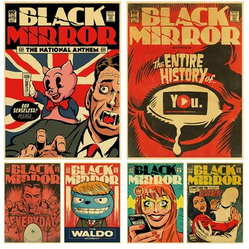 Populaarne Briti TV Draama Programmi Retro Jõupaber Plakat Must Peegel-Seeria Cartoon Stiilis Kleebist, Baar Kodus Seina Decor