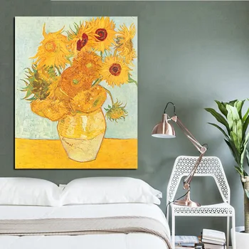 Prindi Referaat Vincent Van Gogh Kuld Päevalille Õli Lõuendil Maali Originaal Lille Vaas Seina Pilt Plakati eest elutuba