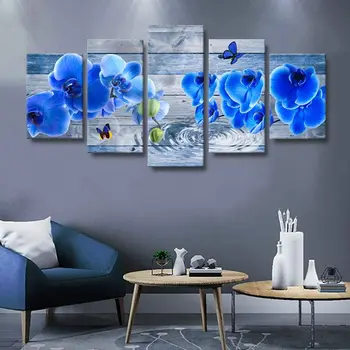 Raamimata 5 Paneel, Sinine Lill, Orhidee Õie Kaasaegne Lõuend HD Printida Plakateid Seina Art Pilt Maalid elutuba Home Decor