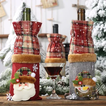 Ruuduline Jõulud Veini Pudel Set Jõulukaunistused Kodu Xmas Navidad Decor Uue Aasta Pidu Santa Claus Parempidises Kingitus Omanikud