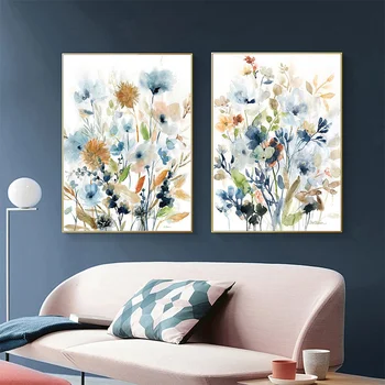 Segatud Värvid Akvarell Lilled, Lehed, Taimed, Lõuend Seina Maali Kunst Pildid, Plakatid ja Pildid elutuba Kodu Kaunistamiseks