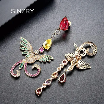 Sinzry luksus lady ehted, aksessuaar kuupmeetri tsirkooniumoksiid värvikas phoenix bird tilk kõrvarõngad trendikas liialdatud pulm kõrvarõngad