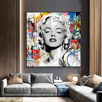 Street Graffiti Art Movie Star Fashion Girl Seina Maali Marilyn Monroe Lõuend Trükib ja Plakateid elutuba Pildid