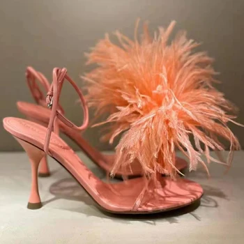 Suvel uus stiil karvane stiletto kanna kõrge kontsaga sexy pannal sandaalid kõnniteed catwalk kõik-mängu kohandatud naiste kingad