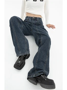Tommasino Kõrge Vöökoht Naiste kottis Teksad Lai Jalg Denim Püksid Harajuku Vintage Sirge tumesinine Pükste Streetwear Casual