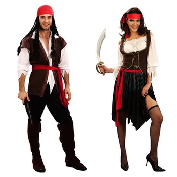 Umorden Halloweeni Karneval Pool Kapten Pirate Kostüümid Täiskasvanud Fancy Kleit Cosplay Naised, Mehed, Paarid