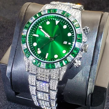 Uus Top Brändi Luksus Sapphire Crystal Meeste Käekellad Kvartsist Green Diamond Bezel 10Bar Helendav Automaatne Kuupäev reloj hombre 2021