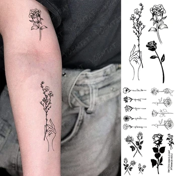 Veekindel Ajutine Tätoveering Kleebis Väike Roos Flash Tätoveering Geomeetria Lilled Käsi, Käe, Randme Võltsitud Tatto Body Art Naiste Lapse