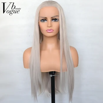 Voguebeauty Hõbe Blond Sünteetiline Pits Ees Parukas Siidiselt Sirge Kuumakindel Kiu Looduslik Juustepiir Cosplay Naistele