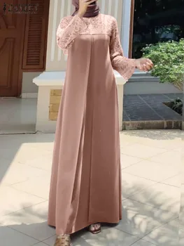 ZANZEA Stiilne Pits Segast Sundress Moslemi Naiste Kleit Pikk Varrukas Maxi Vestidos Naine Tahke Marocain türgi Rüü Femme